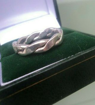 Attractive Vintage Stg.  Silver Celtic Weave Band / Ring 925 C.  1970s Size N / O