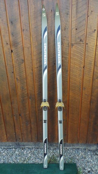 Vintage Wooden 73 " Long Skis Blue And Gray Finish Signed Splitkein