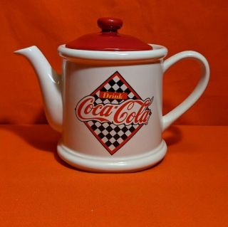 Vintage Coca - Cola White Porcelain Teapot 1995 Enesco Soda Pop Advertising Retro