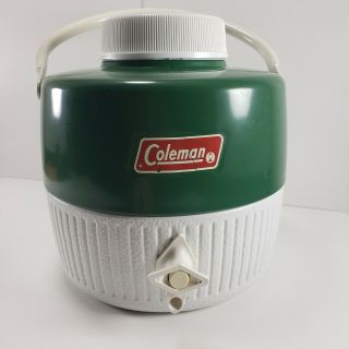 Vintage Coleman 1 - Gallon Green & White Water Cooler Jug W/cup,  Made In Usa Camp
