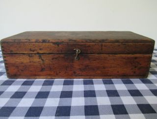Antique Box Vintage Primitive Wood Storage,  Brass Latch,  Hinged Lid,  14  X 6