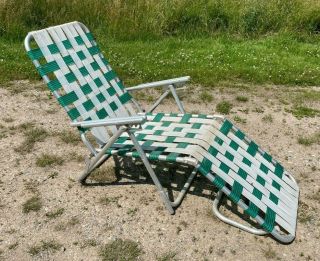 Vintage Aluminum Frame Webbed Folding Lawn Lounger Chaise Chair