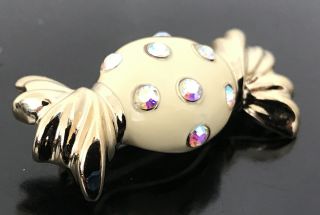 Vintage St.  John Gold Plate Iridescent Crystal Treat Hard Candy Brooch Pin 3