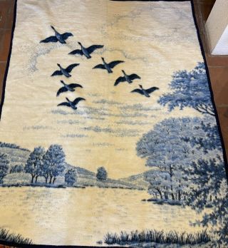 Biederlack Vintage Flying Geese Throw Blanket - 2 Available - Blue Velour 59 X 75