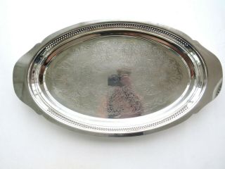 Vintage Wm Rogers Silver Plated 20 " Gallery Tray Drinks Bar Tray Etched Design