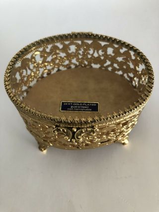 Vintage Gold Ormolu Jewelry Box Casket Beveled Glass
