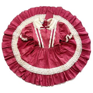 Vintage Mini World Red/white Circle Dress Girls Size 4t Ruffles Lace Usa Cottage