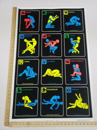 Vintage 1994 Zodiac Sex Positions Felt Blacklight Poster 995 Funky