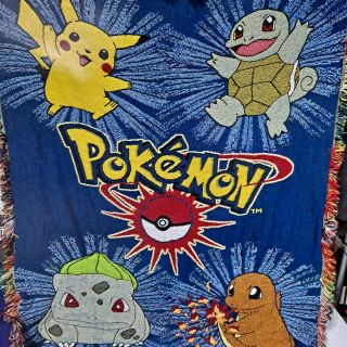 Vintage Nintendo Pokemon Northwest Throw Blanket Charmander Pikachu Squirtle