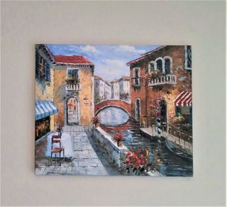Vintage Oil On Canvas Art Painting - Impressionist Venice Waterfront - 20 " X 24 "