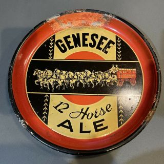 Vintage Antique Genesee 12 Horse Ale Metal Beer Serving Tray Pub Bar Sign 12”