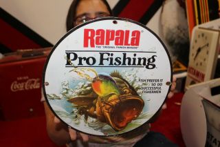 Rapala Pro Bass Fishing Finnish Minnow Lure Gas Oil Porcelain Metal Sign