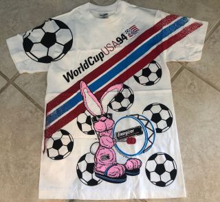Vintage 1994 Energizer Bunny Shirt World Cup Usa 94 Double Sided All Over Youth