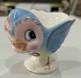 Vtg Geo Z Lefton Bluebird Egg Cup 286 Japan Ceramic Blue Bird Anthropomorphic