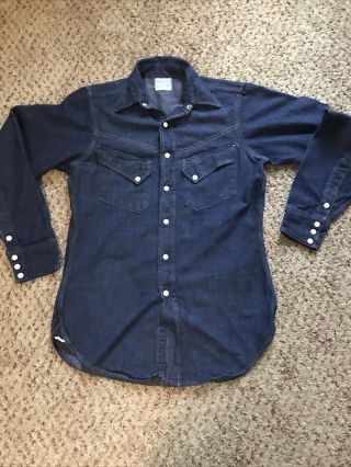 Vtg 60s Sears Roebuck Usa Western Pearl Snap Heavy Denim Button Shirt No Size