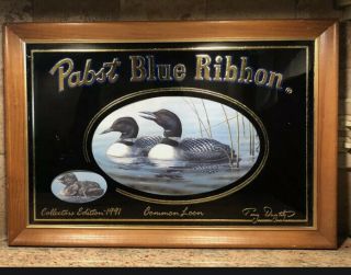 Vintage 1991 Pabst Blue Ribbon Beer Common Loon Advertising Mirror Sign Picture
