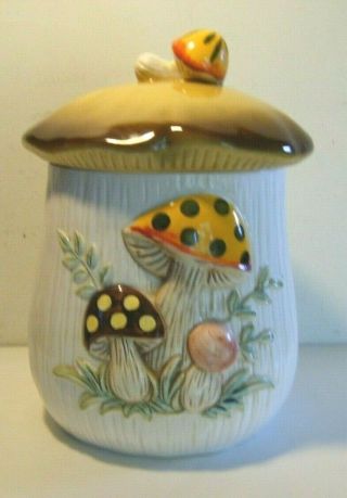 Vintage 1983 Sears Roebuck Merry Mushroom Large Canister / Cookie Jar 10.  5 "