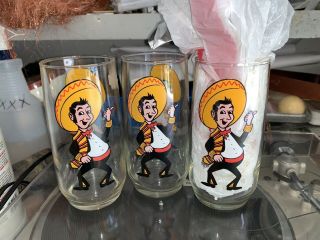 Three (3) Rare Vintage Panchos Mexican Buffet Restaurant Drinking Glasses