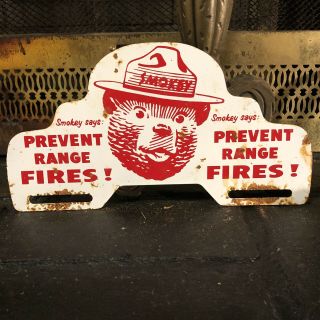 Vintage Smokey The Bear Metal License Plate Topper Prevent Range Fire’s Sign
