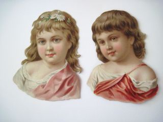 Vintage Victorian Die Cut Scraps Of Two Young Girls