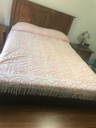 Vintage Pink/ White Cotton Chenille Beadspread Coverlet
