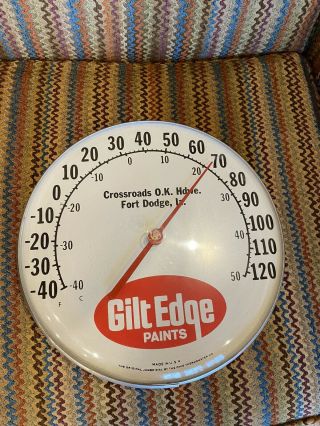 Vintage Gilt Edge Paints Thermometer - Crossroads O.  K.  Hardware Fort Dodge Iowa