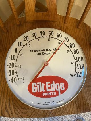 Vintage Gilt Edge Paints Thermometer - Crossroads O.  K.  Hardware Fort Dodge Iowa 2