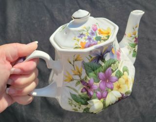 Vintage Sadler (james Sadler) Made In England Teapot Floral Violets Gold Trim