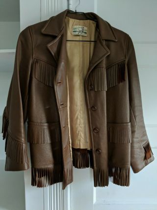 Vintage Western Custom Coat Co Deerskin Fringe Jacket Coat Brown Small Leather