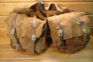 Vintage Rough Leather Western Trail Horse Saddle Bags Tack