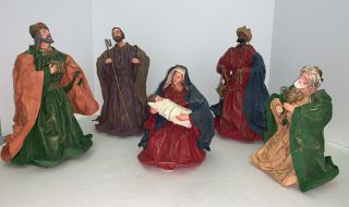 Vintage Paper Mache Nativity Set Mary Joseph Jesus Wise Men 10.  5 " Tall