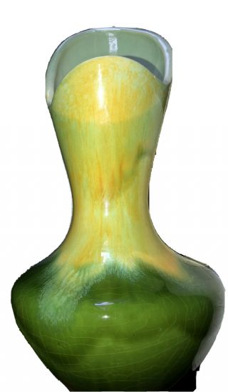 Vintage Royal Haeger Pottery Ceramic 413 Vase Mcm Green Yellow Lava Drip Glaze