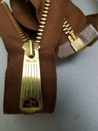 Zipper Vtg " Talon Usa " Bell Long - Tab Jacket Separating 5 Metal 22 " Brass/med.  Brown