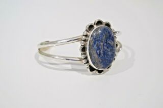 Vintage Solid Sterling Silver Cuff Bracelet Oval Lapis Lazuli Gemstone