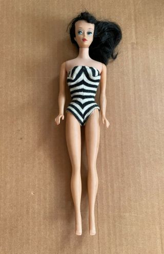 Vintage 1960s 7 Brunette Ponytail Barbie W Zebra Bathing Suit