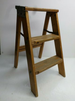 Vintage Three (3) Step Wood Folding Ladder