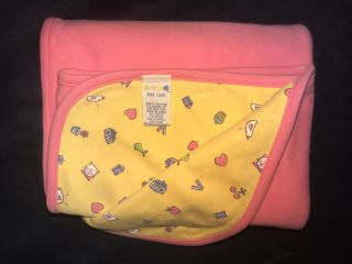 Vtg 2000 Gymboree Baby Blanket Embroidered Apple Cat Pink Yellow Receiving Htf