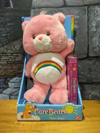 Cheer Bear 2002 Care Bears 13 " Plush W/vhs Movie Cartoon Pink Rainbow