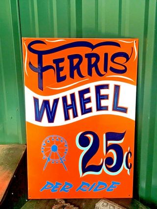 Vintage Metal Carnival Ferris Wheel Sign Circus Amusement Park Midway Fair Art