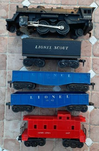 Vintage Lionel Scout Train Set Engine 1110 Tender 2x Freight 1002 Caboose 1007
