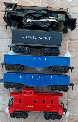 Vintage Lionel Scout Train Set Engine 1110 Tender 2x Freight 1002 Caboose 1007 3