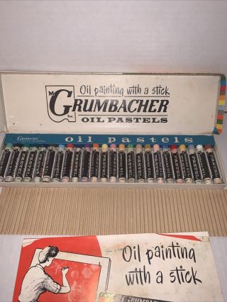 Vintage Grumbacher Oil Pastel Set Of 24 Artists Size 22 - 24 Brilliant Barley