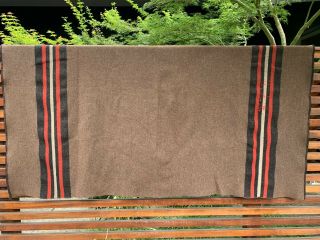 Vintage 100 Wool Blanket Camp Stadium Throw Brown Red Striped Usa 51 X 72 "