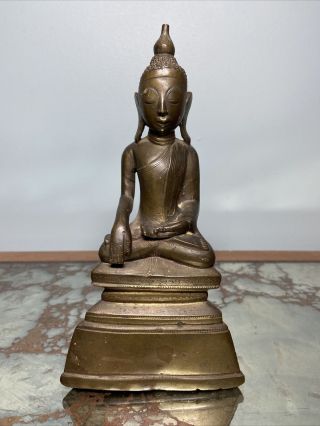 Antique Vintage Brass Bronze Shan Buddha Statue Burma Asian 7”