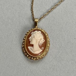 Vintage 9ct Gold Carved Cameo Shell Pendant And 16” 9k Gold Chain 2.  54g