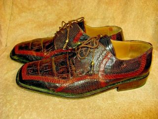 David Eden Vintage Crocodile & Lizard Brown Oxford Shoes Men 