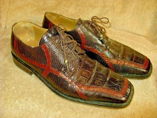 David Eden Vintage Crocodile & Lizard Brown Oxford Shoes Men ' s Size 11 1/2 2