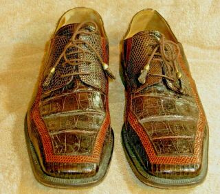 David Eden Vintage Crocodile & Lizard Brown Oxford Shoes Men ' s Size 11 1/2 3