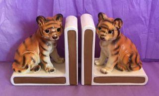 Vintage Lefton Tiger Cubs Book Ends Ceramic Japan Rare