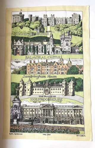 Vintage Pat Albeck Royal Residences Linen Tea Towel Made In U.  K.